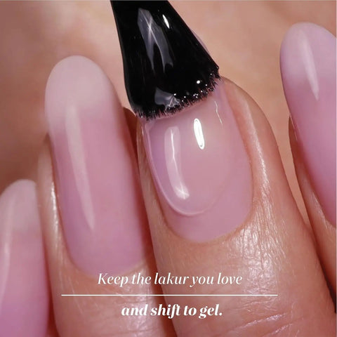 Clear polish application from GelShift Transformative Top Coat And Foldable UV Lamp Set for Gel Nails Quick 60 Second Cure.