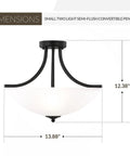 Geary Small Two Light Semi Flush Convertible Pendant Light In Midnight Black with dimensions 12.38 x 13.88 inches