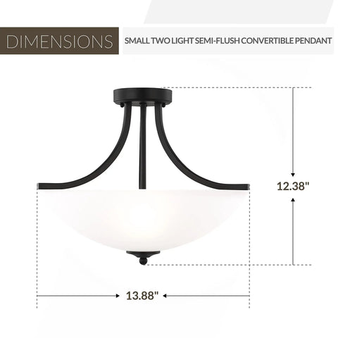 Geary Small Two Light Semi Flush Convertible Pendant Light In Midnight Black with dimensions 12.38 x 13.88 inches