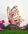 Tiffany Style Stained Glass Butterfly Table Lamp With Pink Butterfly Accent, Small Desk Lamp 7 X 9.8 X 5 Inches, Antique Bronze Resin Base