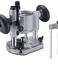 Built Tough Aluminum Plunge Router Base Bracket Replacement For Compact Palm Routers With Effortless Quick Lock Setup and Ridiculously Fine Depth Tweaking For Serious Builders, aluminum construction with adjustment knobs.
