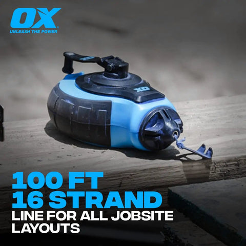 Chalk Line Kit With 100 Ft Thick Line Curved Hook 6 To 1 Gear Ratio Metal Handle Easy Top Load Ergonomic Shape And Rubber Grips