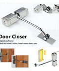 Stainless Steel Automatic Spring Door Closer Hardware for Doors and Furniture, Style E, showing adjustable tension mechanism