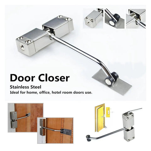 Stainless Steel Automatic Spring Door Closer Hardware for Doors and Furniture, Style E, showing adjustable tension mechanism