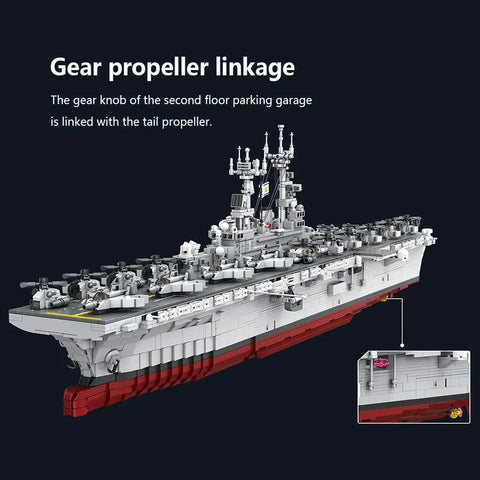US Navy Warship Brick Set 1 To 300 Scale Wasp Class Amphibious Assault Carrier Model With Over 5200 Bricks and gear linkage detail
