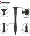 Heavy Duty Six By One Five Eighth Drywall Screws And Wood Fasteners Featuring Top Shelf Anti Rust Coating 1022A Carbon Steel detailed view showing flat head, sharp threads, and anti-shearing design.
