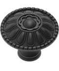 Set Of 30 Matte Black 1.25 Inch Round Cabinet Knobs With Victorian Floral Pattern Euro Style Zinc Drawer Pulls For Kitchen Cabinets Farmhouse Vintage Dresser Hardware, showing detailed floral design.