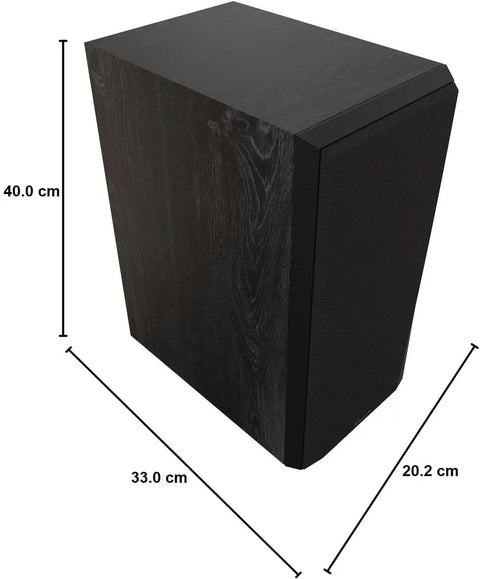 RP 600M II Ebony Bookshelf Speakers With A Bigger Tractrix Horn And 1 Inch LTS Titanium Tweeter, side view with dimensions