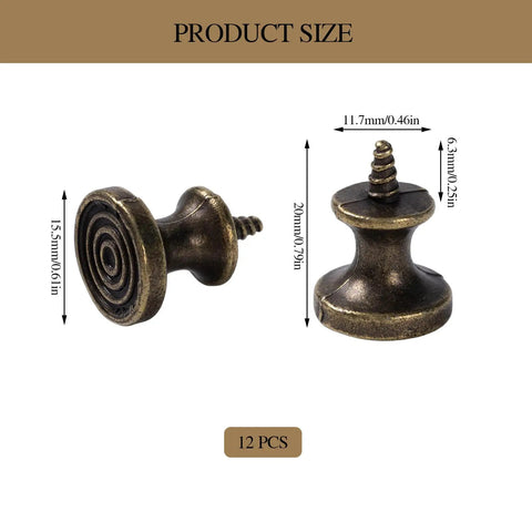 Antique Mini Drawer Knobs And Pull Handles For Dressers Cabinets And Jewelry Boxes With Self Tapping Screws Compact Replacement Furniture Hardware, 11.7mm x 20mm, vintage bronze, 12 pcs set.