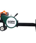Heavy Duty Yard Beast 7 Ton Gas Log Splitter With Double Flywheel Auto Return Portable 63cc Engine side view with red and green colors.
