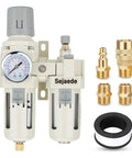 3/8 Inch NPT FRL Air Filter Regulator Lubricator Unit With Semi Auto Drain And Pressure Gauge Oil Water Separator PTFE Tape Included