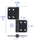 MOZCORN 4-inch black lift-off door hinge with detachable pin; rust-resistant for indoor/outdoor use