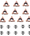Carbide triangular turning inserts with center bore; copper color, 10 pcs with 10 bearings, Amazon brand