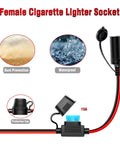 Heavy Duty Alligator Clamp Extension Cable To Female Cigarette Lighter Socket Adapter with protection cap and waterproof features.