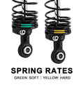 Close-up of 88mm Oil Shocks With Progressive Springs For 1/16 Mini Maxx Mini XRT RC Car, showcasing green and yellow spring rates.