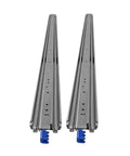 68 Inch Full Extension Drawer Slides Set 1 Pair Side Mount Cabinet Glides with blue quick release latches, shown facing forward.