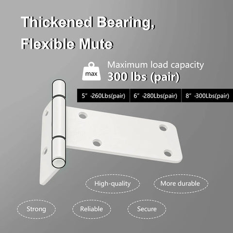 Beefy Heavy Duty 5 Inch Gate Hinges Set, 260 Lb Capacity, 2 Pack T Strap Matte White Barn And Shed Door Hinges, rust resistant