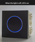 LED Round Button Push-Return Wall Light Switch 1-4 Gang 86x86mm Brushed Aluminum Panel, 2 Way, Fireproof, LED indicator