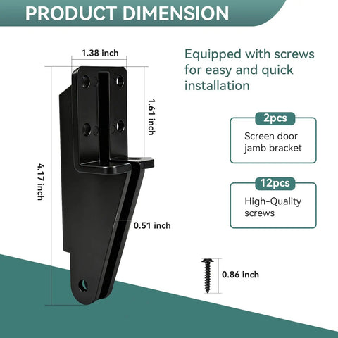 Heavy Duty Screen Door Closer Bracket Set With Mounting Screws Hella Tough Plastic dimensions and installation screws included.