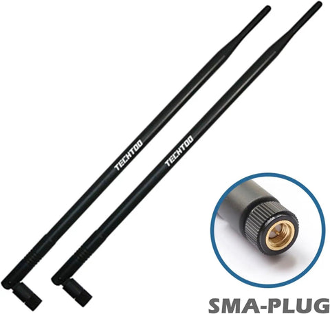 9dBi SMA WiFi Antenna High Gain Range Booster plug with focus on SMA male connector, suitable for IP cameras, routers, and adapters, 10 pack
