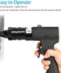 Pro Grade Heavy Duty Pneumatic Rivet Nut Gun Kit With Self Locking Head And Quick Change Mandrels, ergonomic handle in use
