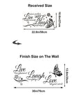 Live Every Moment Laugh Every Day Love Beyond Words Wall Decal Vinyl Quote size illustration; removable mural sticker