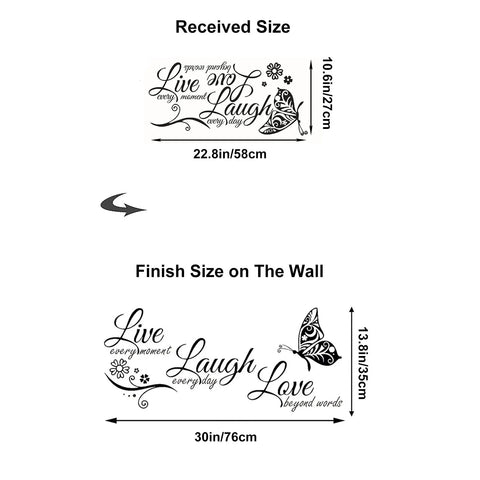Live Every Moment Laugh Every Day Love Beyond Words Wall Decal Vinyl Quote size illustration; removable mural sticker