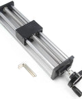 Beefy 250mm Linear Rail Guide With Double Optical Axis And SFU1605 Ballscrew 5mm Lead Manual Sliding Table For CNC Router Machines High Hardness Metal Construction 250mm Travel, with hand crank