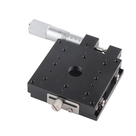 Top Shelf X Axis Manual Slide Table Featuring External Digital Micrometer Dial Control 80x80mm Roller Base Black Anodized Aluminum Build