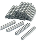 Knockout Quality Heavy Hitter 30 Pack 1/8 X 3/4 Inch Alloy Steel Dowel Pins Dead Straight Shelf Pegs stacked with loose pegs.