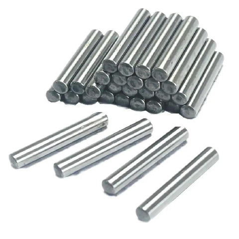 Knockout Quality Heavy Hitter 30 Pack 1/8 X 3/4 Inch Alloy Steel Dowel Pins Dead Straight Shelf Pegs stacked with loose pegs.