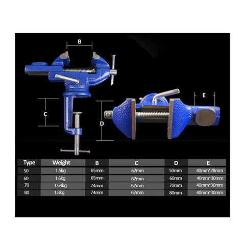 Heavy Duty Universal Bench Vice Machine Vise Clamp For Woodworking And DIY Projects Full Metal Construction With Large Anvil Super Stable Clamping Force, showing size details and measurements.