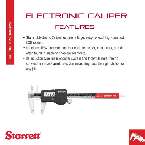 Stainless Steel Electronic Slide Caliper With IP67 Protection, 0-6 Inch Range, featuring LCD display and slide lock.