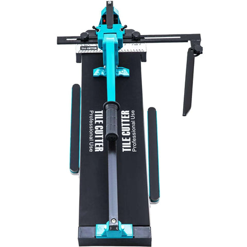 Top-down view of Mophorn 48-inch tile cutter with teal frame and black base