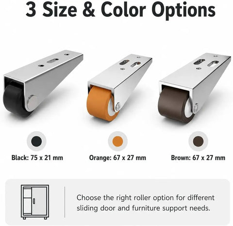 Heavy Duty Vertical Track Roller Wheel Kicks Door Drag Dead Silent Replacement Pulley For Closet Cabinet Wardrobe Doors Zero Hassle Quick Install In Cool Matte Black options with orange and brown rollers