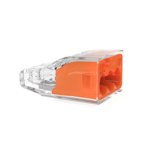 Ideal In-Sure 3-Port push-in wire connector, clear housing with orange insert for solid or stranded wires (30-1033P)