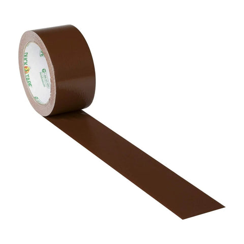 Heavy Duty Brown Colored Duct Tape Single Roll 60 Foot laying flat, ideal for temporary floor marking and crafts.