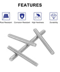 Three stainless steel M6 x 25mm threaded rods with right-hand threads on white background