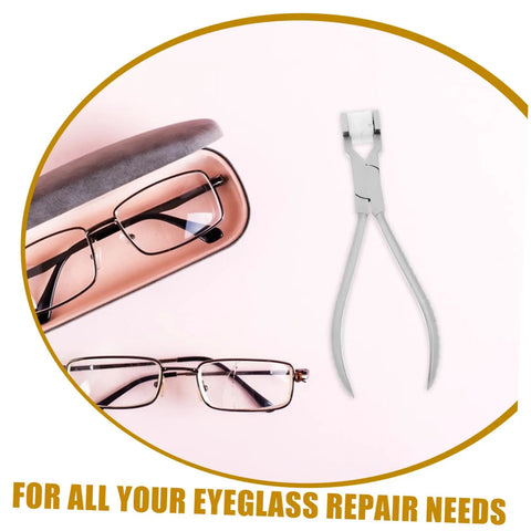 Stainless Steel Eyeglasses Frame Bending Pliers Pro Grade Gear Optical Repair Tool shown alongside metal eyeglasses frames.