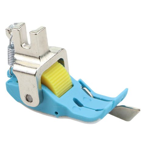 Heavy Duty Plastic Flange Roller Presser Foot For Industrial Single Needle Sewing Machines With Precision Edge Guide And Anti Skip Stitch For Juki 8700 And Brother 8100 Series, showing blue plastic and metal structure