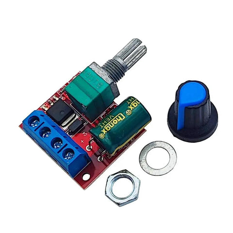 Mini DC Motor PWM Speed Controller 5V-35V Regulator Module kit with knob, nut, and washer