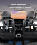 Tesla Cybertruck Rear Seat Back Organizer With Roomy Multi Pouches Heavy Duty Pu Leather Auto Storage Keeper secured on chair backs with storage pouches.