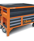 Heavy Duty Rolling Tool Chest With Hydraulic Lift And Ball Bearing Drawers Heavy Hitter Workshop Cart For Mechanics And Hobbyists With Massive Storage Capacity, orange color, four wheels, five drawers.