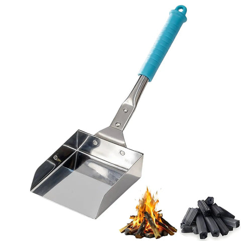 Heavy Duty Wood Stove Ash Shovel With 14.6 Inch Rust Resistant Blade, Blue Handle, Stainless Steel Scoop And Hanging Hook