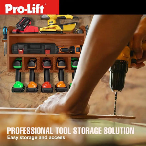 Cordless Drill Organizer Rack Wall Mounted Power Tool Storage Five Hanging Slots Wooden M003W2 Vertical Design