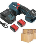 Upgrade Your Packing Game With This Badass 3-In-1 Electric Strapping Machine with charger and batteries for efficient strapping.