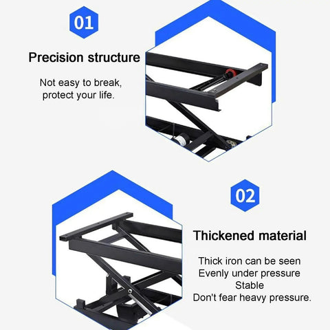 Heavy Duty Adjustable Electric Scissor Lift Table With Foldable Design For Easy Storage And Remote Control Operation To Handle Heavy Loads Smoothly, showcasing precision structure and thickened material.