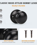2 Pack Matte Black Dummy Door Knob Set For Single Sided Interior Use On Pantry, Closets, And French Double Doors Non Turning Push Pull Knob image with screws and quality material description.
