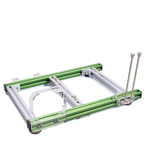 Open Air ITX Test Bench Frame for DIY PC Builds, lightweight aluminum bare frame with bracket for Mini ITX motherboard shown flat.