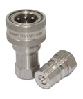Heavy Duty 1/2 Inch NPT Stainless Steel ISO 7241B Quick Disconnect Hydraulic Coupler Set showing two couplers, 3600 PSI rated, durable construction.